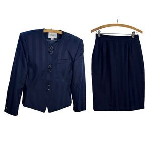 Vintage Karen Scott Petites Navy Blue striped Skirt Suit,8P